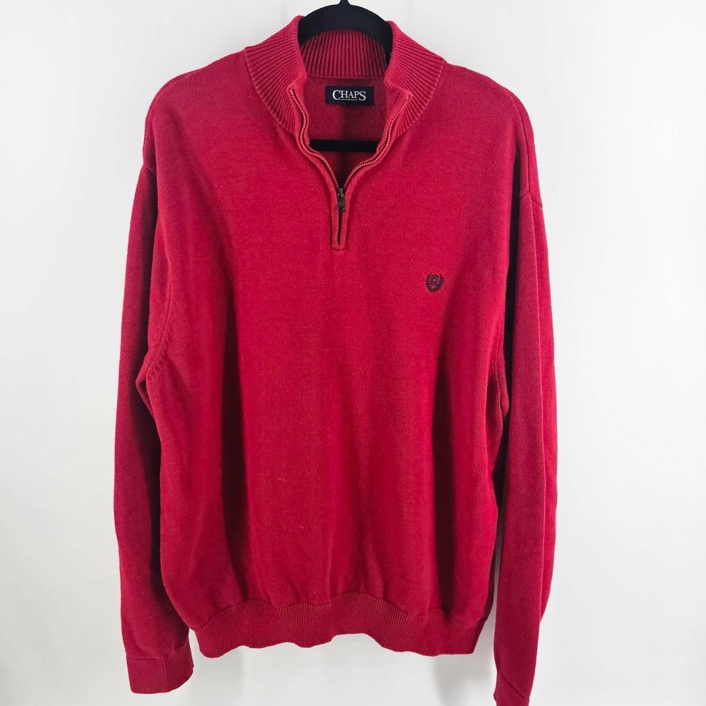 Chaps Quarter Zip 1/4 Sweater Men's XXL Red t Cotton Blend Pullover Logo